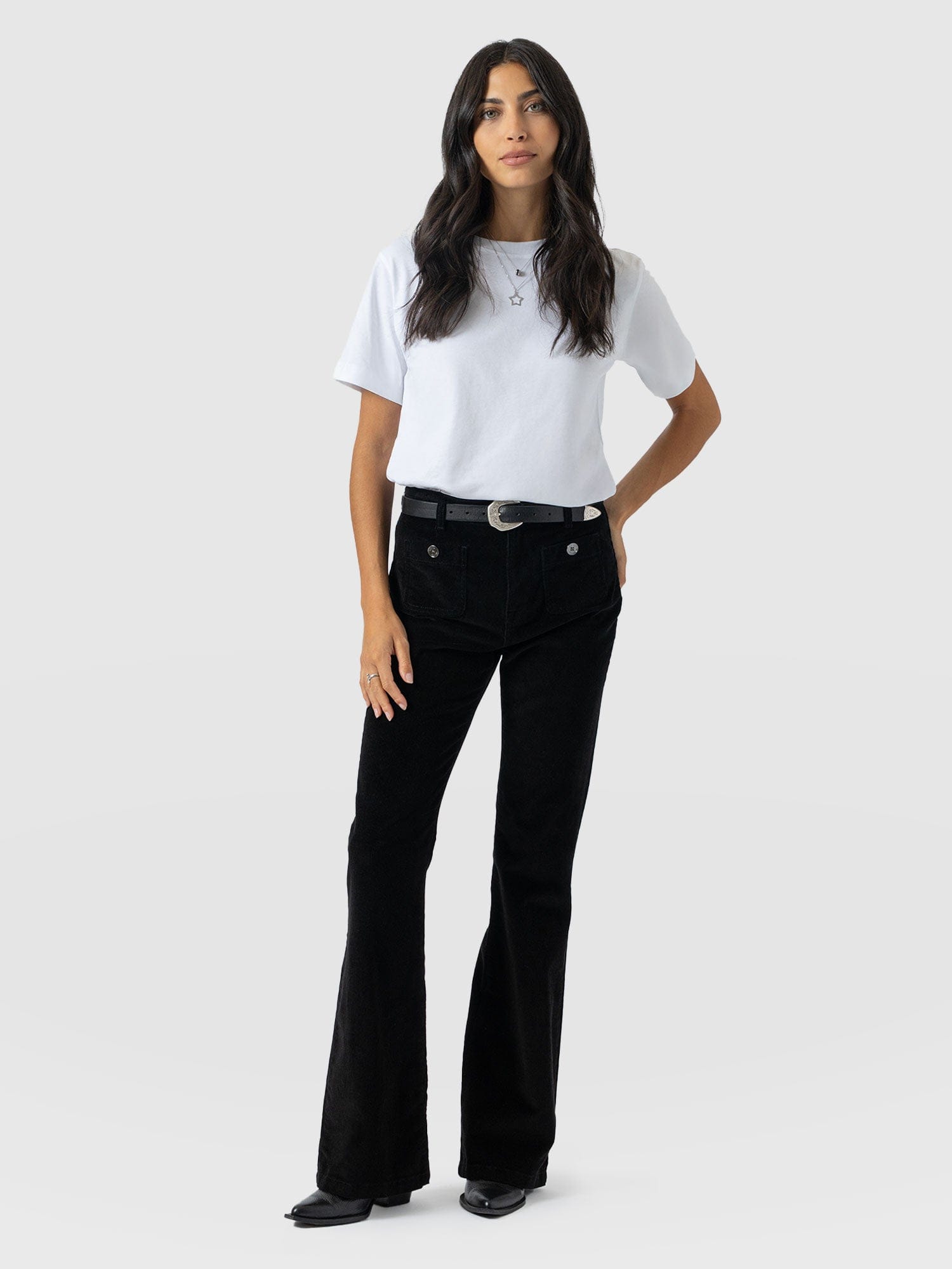 Bowie Flared Pant - Black Cord - Women's Trousers | Saint + Sofia® EU